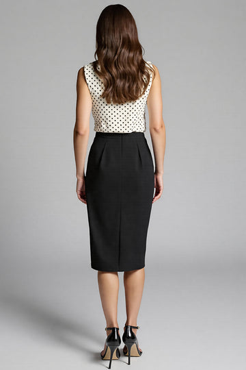Black and White Satin Bodycon Polka Dot Midi Work Dress